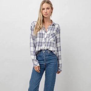 Rails Hunter Ivory Blue Rose Button Up Size Medium